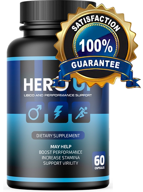 Hero UP supplement facts label showing serving size, blend amount, and ingredient list