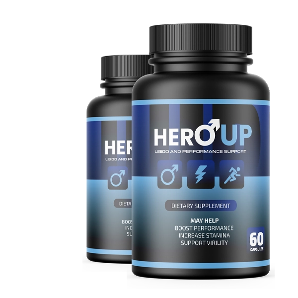 Two Hero UP Capsules bottles with black and blue labels